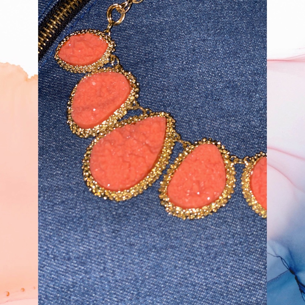 Coral & Gold Druzy accented necklace 🪸